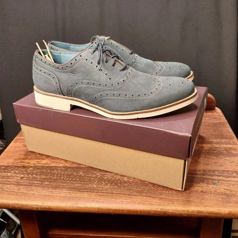 Johnston & Murphy Watkins Navy Nubuck Wingtip Oxford Shoes 20-8167 Mens 12 M